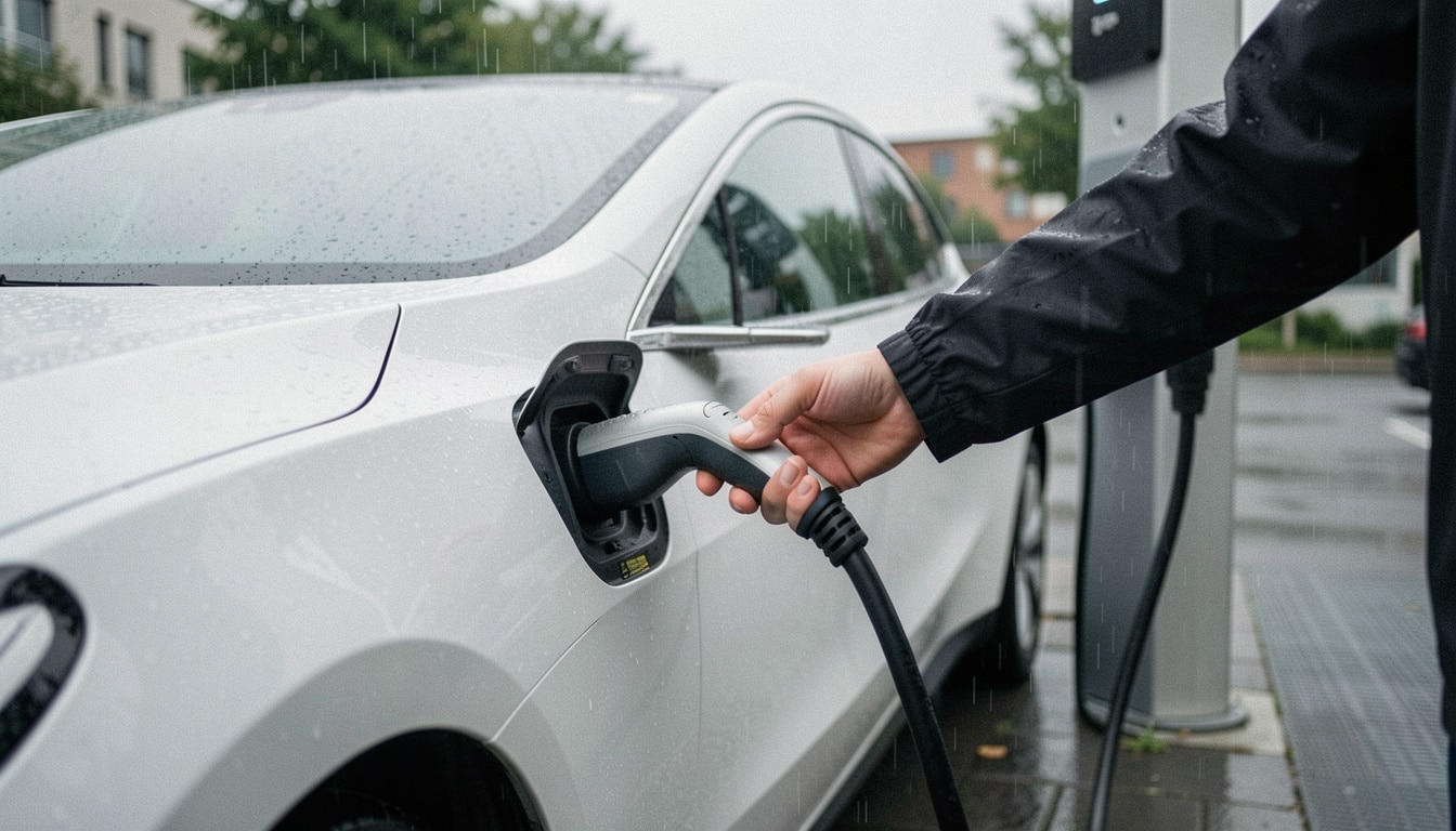 Recharger une voiture électrique sous la pluie : sûr ?